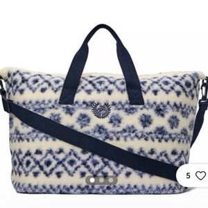 PINK Victoria's Secret Blue and Cream cozy plush weekend Tote